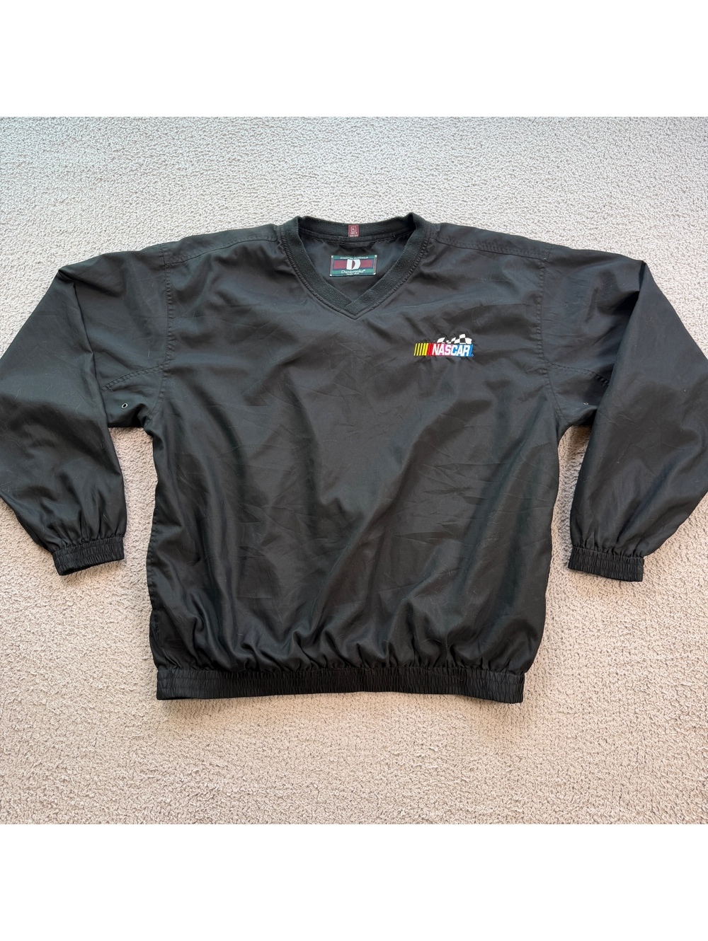 Vintage 90s NASCAR Dunbrooke Black Embroidered Pullover Windbreaker Jacket XL
